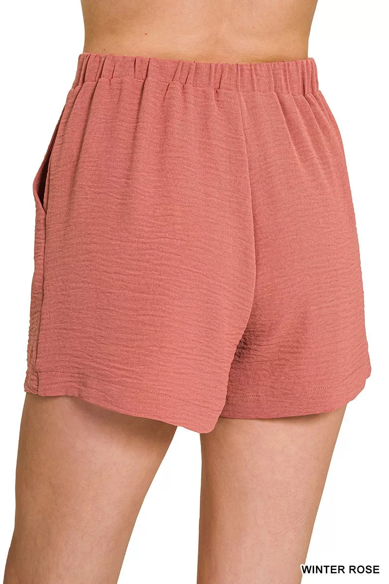 Sarah Express Women's Woven Airflow Back Elastic Waist Shorts