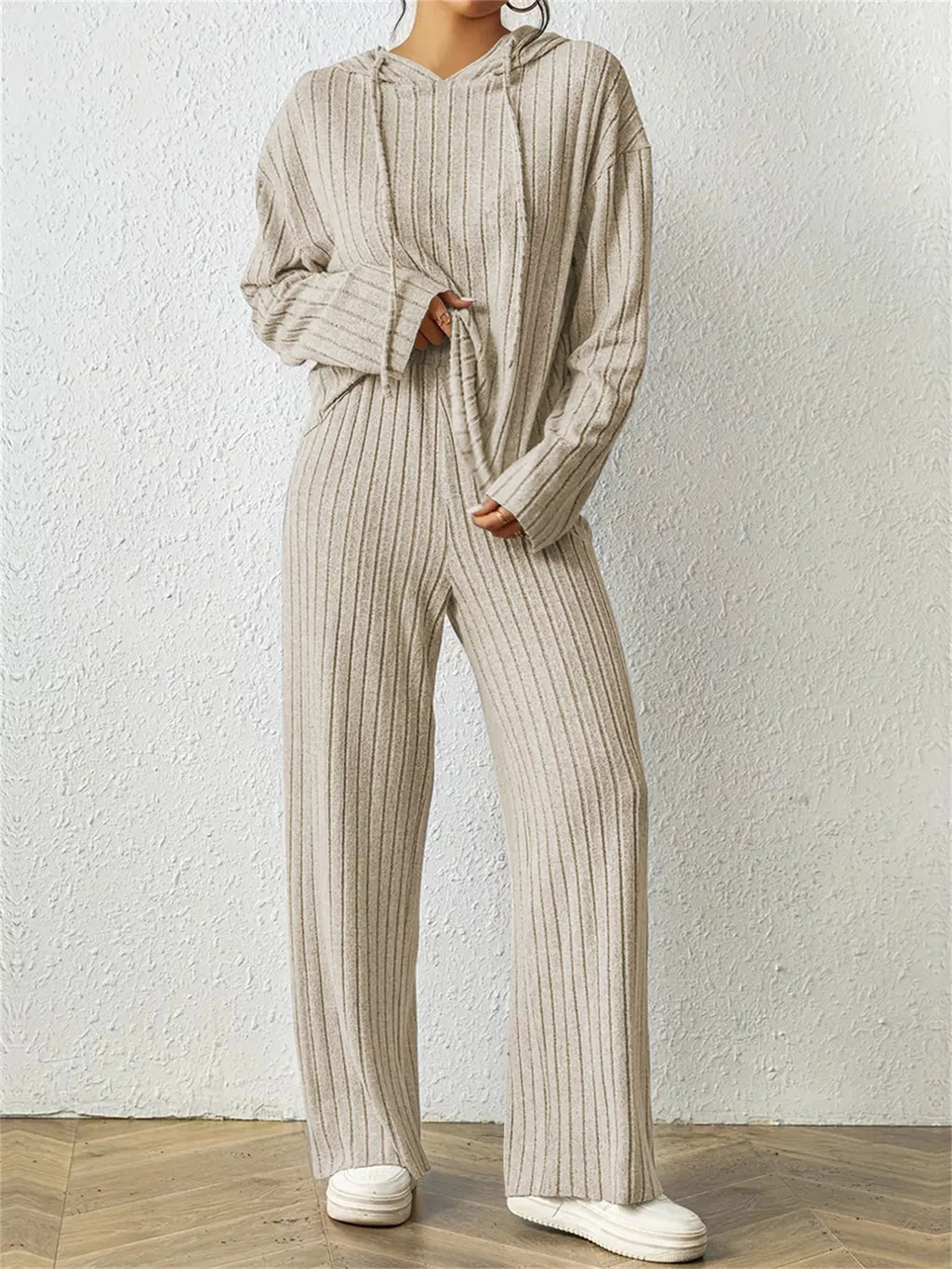 Trendsi Women's Ribbed Drawstring Hoodie and Pants Set