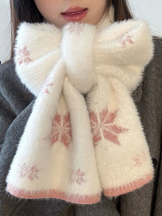 Sarah Express Women's Fluffy Snowflake Pattern Winter Scarf Pink ONESIZE