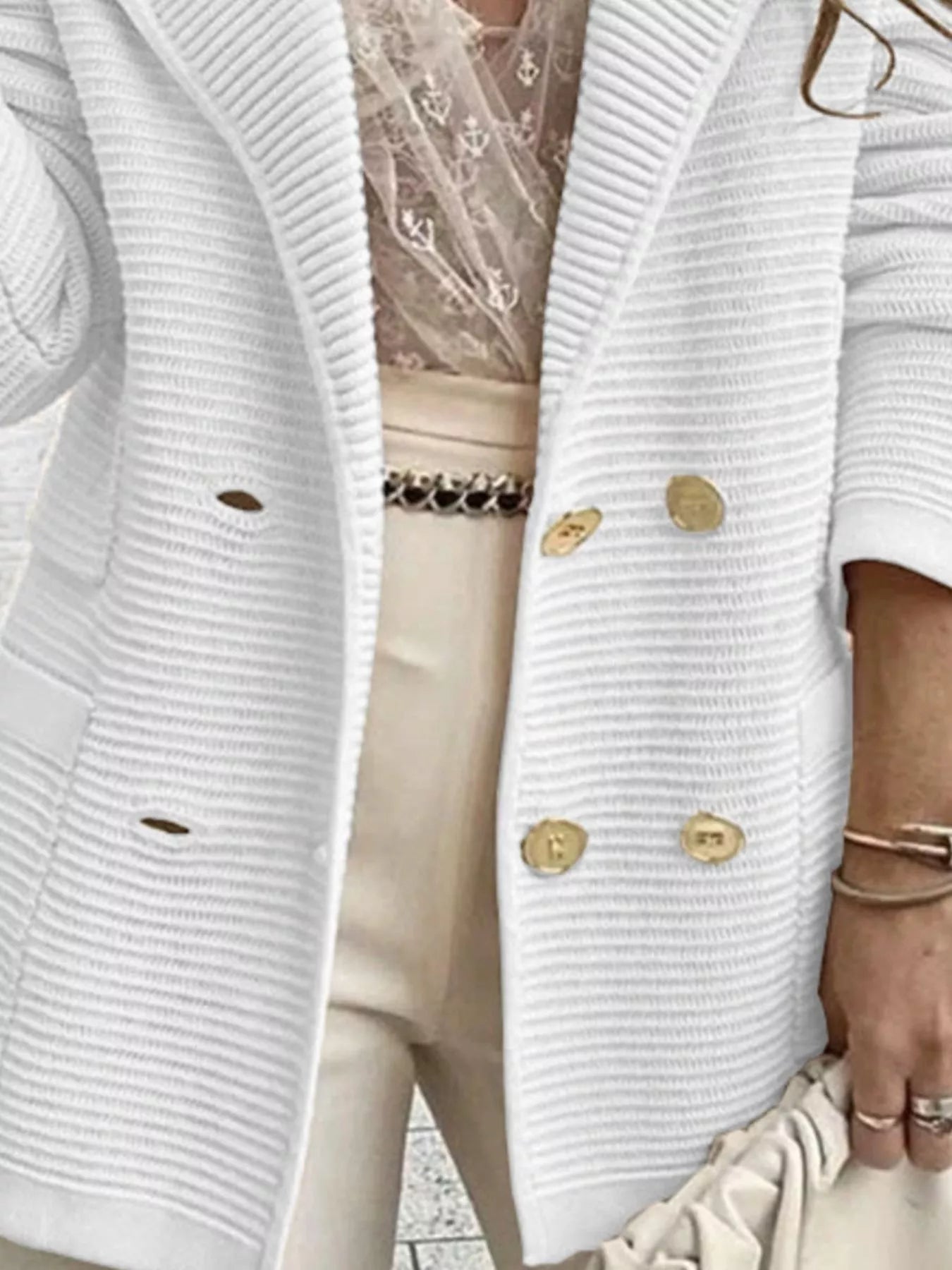 Sarah Express Women's Texture Knit Double-Breasted Blazer