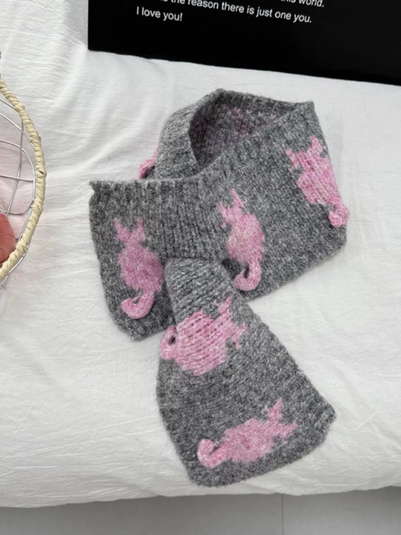 Sarah Express Women's Knitted Contrast Pattern Warm Scarf Dark Gray ONESIZE