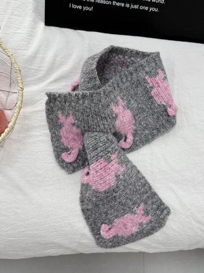 Sarah Express Women's Knitted Contrast Pattern Warm Scarf Dark Gray ONESIZE