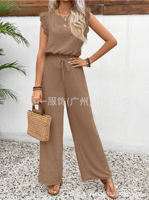 Sarah Express Sleeveless Vest Trousers Two Piece Set Lace Detail