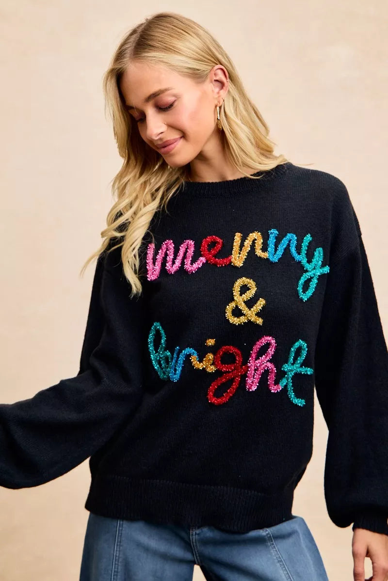 Sarah Express Women's Tinsel Lettering Christmas Sweater