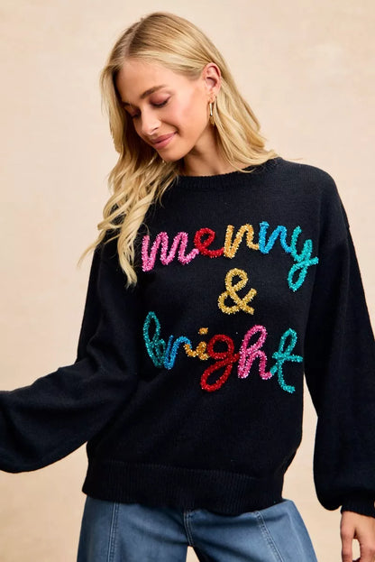 Sarah Express Women's Tinsel Lettering Christmas Sweater
