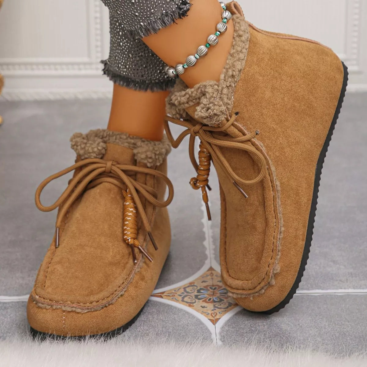 Sarah Express Women's Lace-Up Flat Ankle Boots