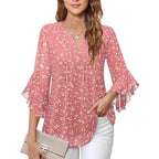 Sarah Express Women's Lotus Leaf Ruffle Sleeve Pullover Top Loose Fit 3/4 Sleeve