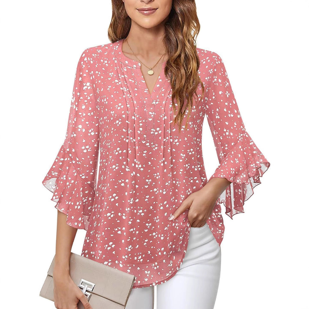 Sarah Express Women's Lotus Leaf Ruffle Sleeve Pullover Top Loose Fit 3/4 Sleeve