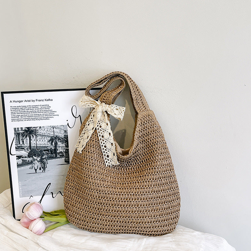Sarah Express Woven Beach Shoulder Bag Khaki