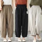Sarah Express Women's High Waist Cropped Pants Loose Fit Cotton Linen - Casual Plus Size Ankle Length