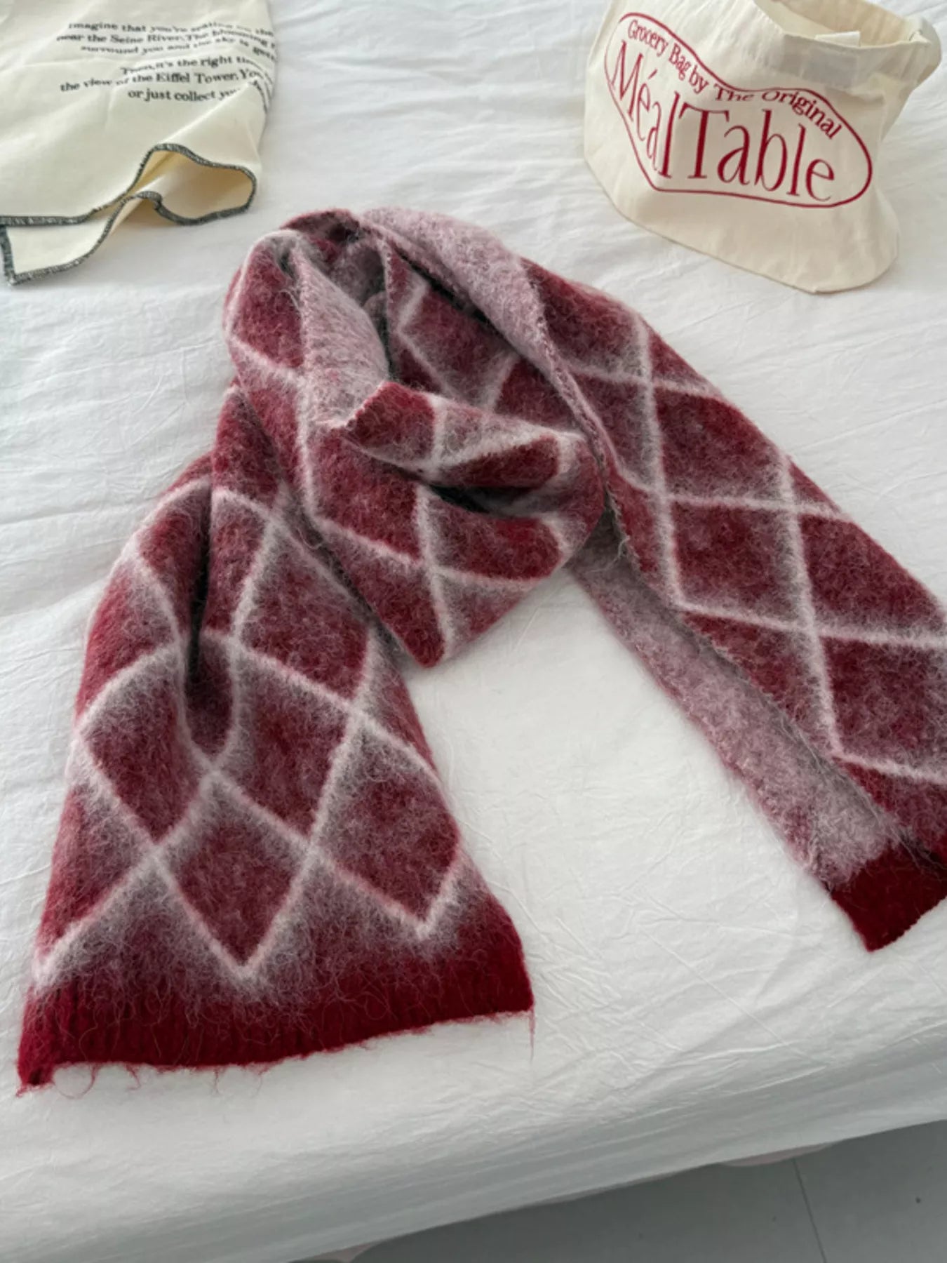 Sarah Express Women's Diamond Pattern Fuzzy Knit Scarf