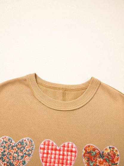 Sarah Express Women's Plaid Floral Heart Stitched Exposed Seam Mineral Wash Sweatshirt