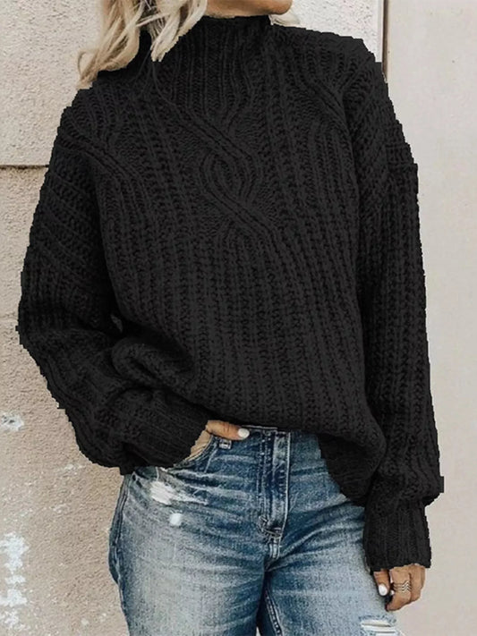 Sarah Express Women's Turtleneck Cable-Knit Sweater Plus Size Long Sleeve Black