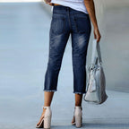 Women's High-Waist Stretch Denim Jeans - Slim Fit Cropped Pants