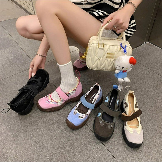 Sarah Express Women's Retro Chunky Platform Velcro Sneakers - Breathable Mesh Casual Shoes