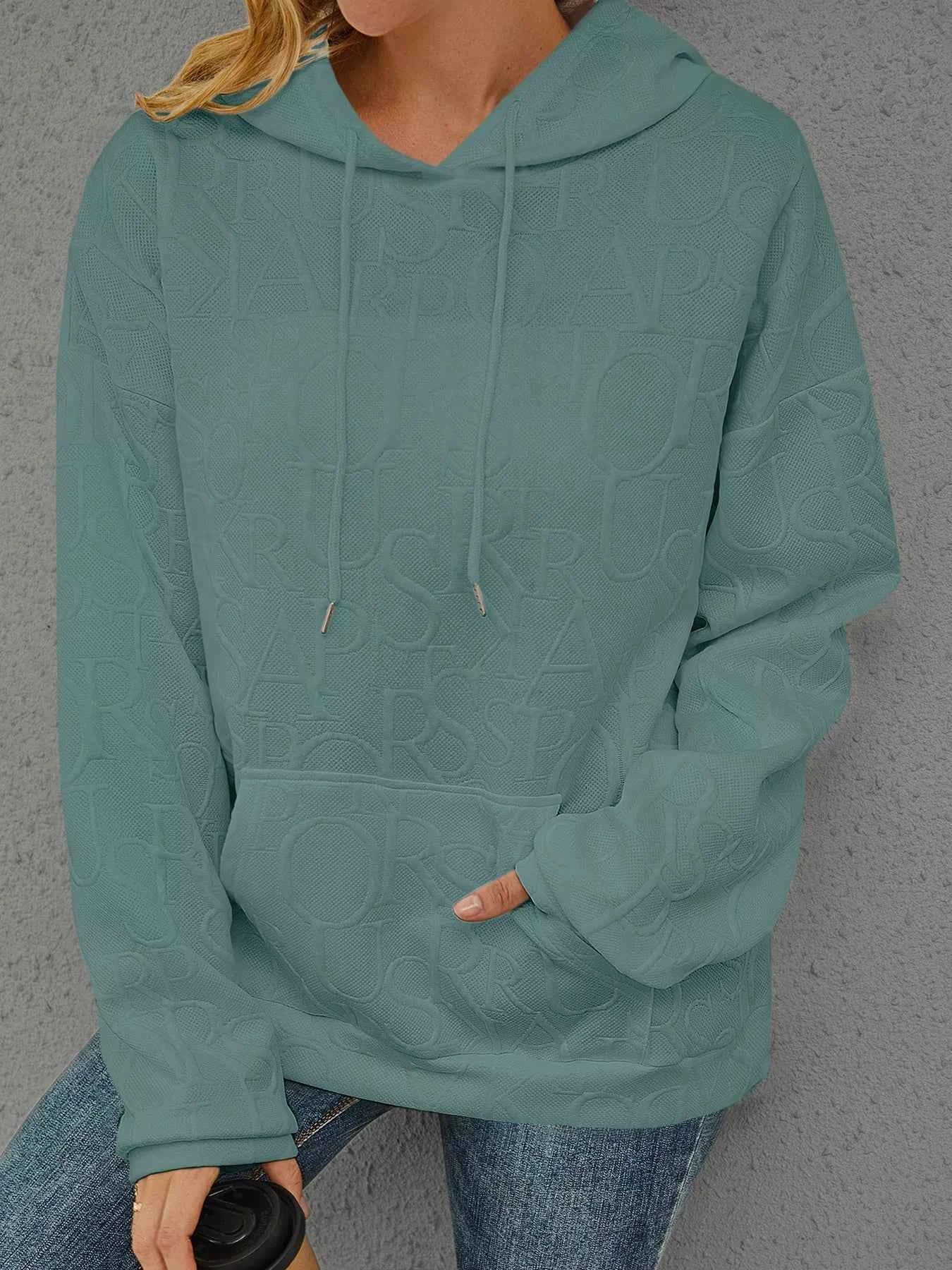 Sarah Express Women's Embossed Lettering Casual Hoodie Plus Size