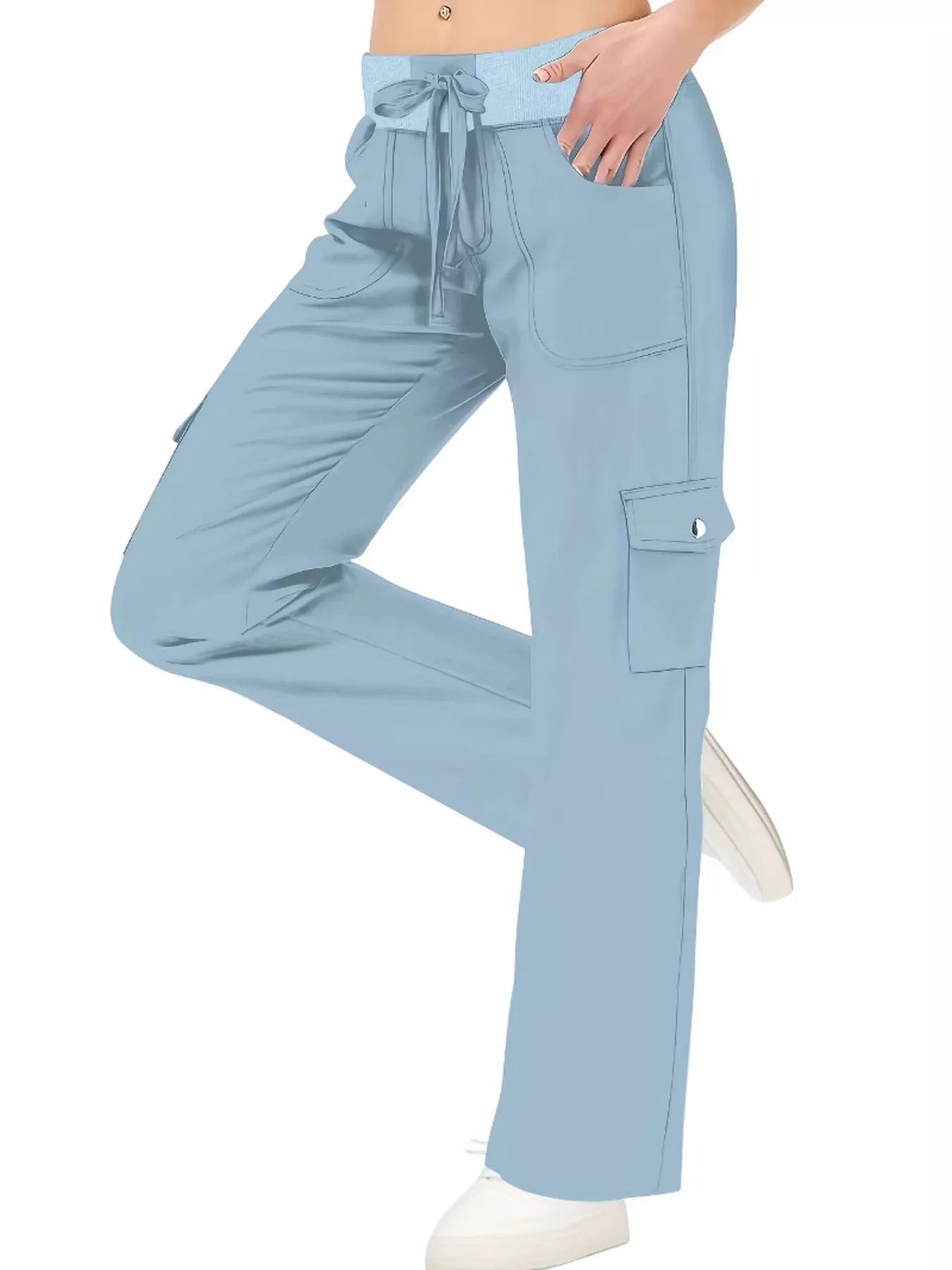 Sarah Express Women's Relaxed Fit Active Pants with Drawstring Waist Sky Blue