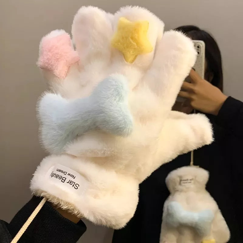 Sarah Express Women's Star Plush Winter Gloves - Cozy Warm Fleece Lined