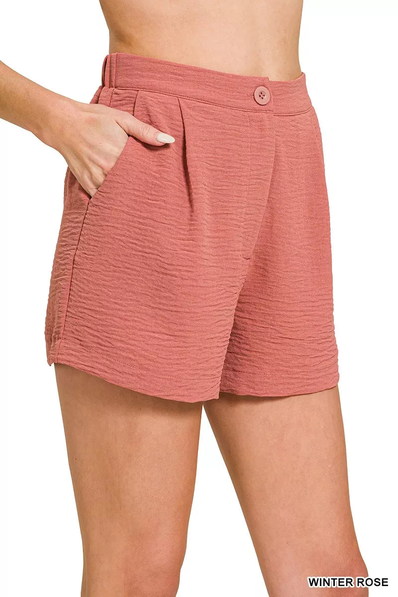 Sarah Express Women's Woven Airflow Back Elastic Waist Shorts