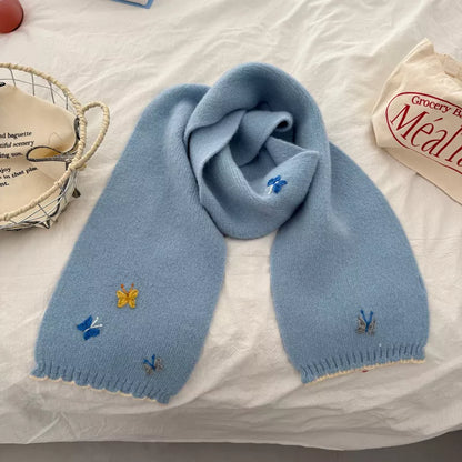 Sarah Express Women's Butterfly Embroidered Knitted Scarf - Soft Polyester Winter Wrap