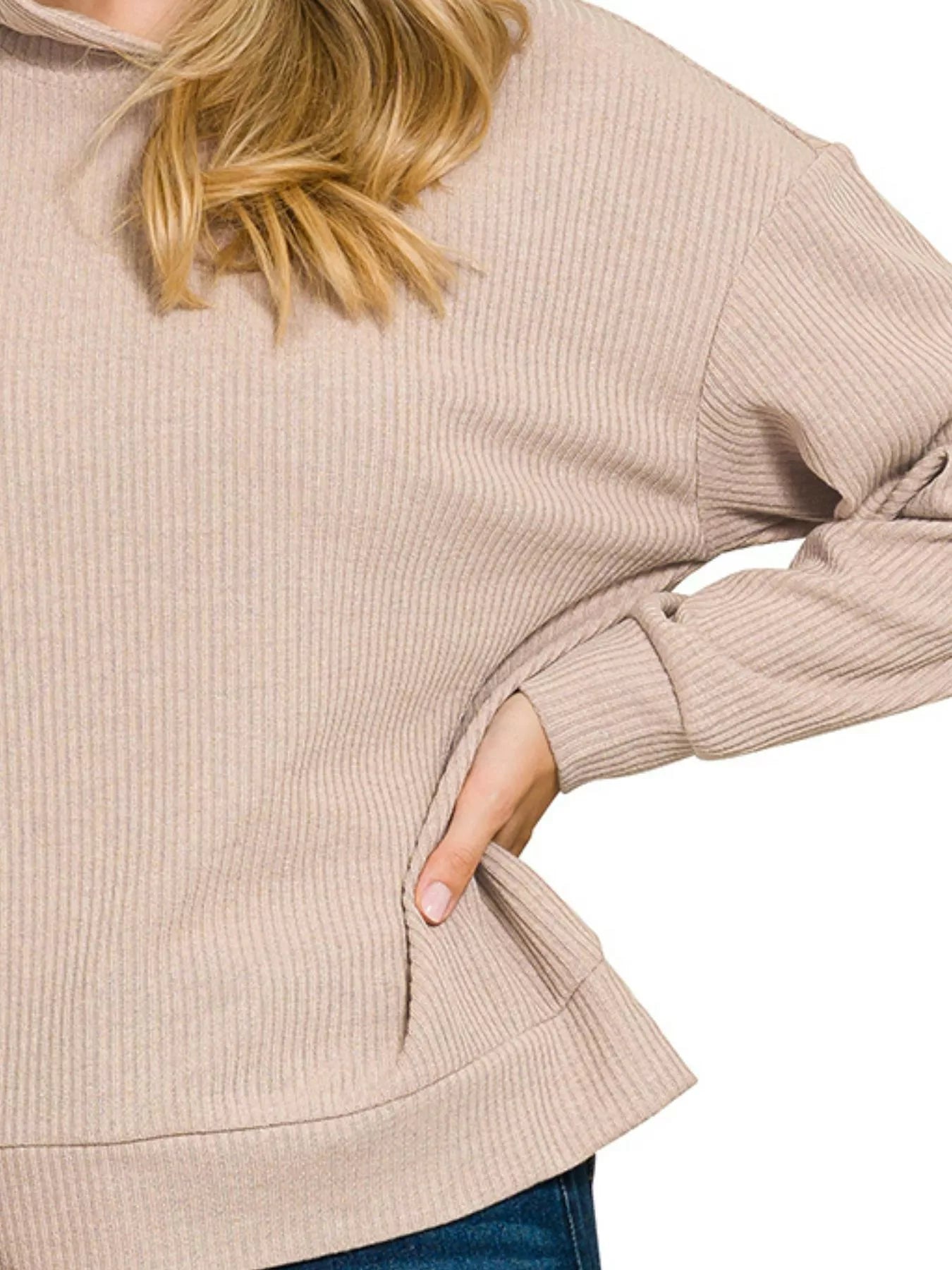 Sarah Express Women’s Ribbed Long Sleeve Hoodie Casual Fall Winter