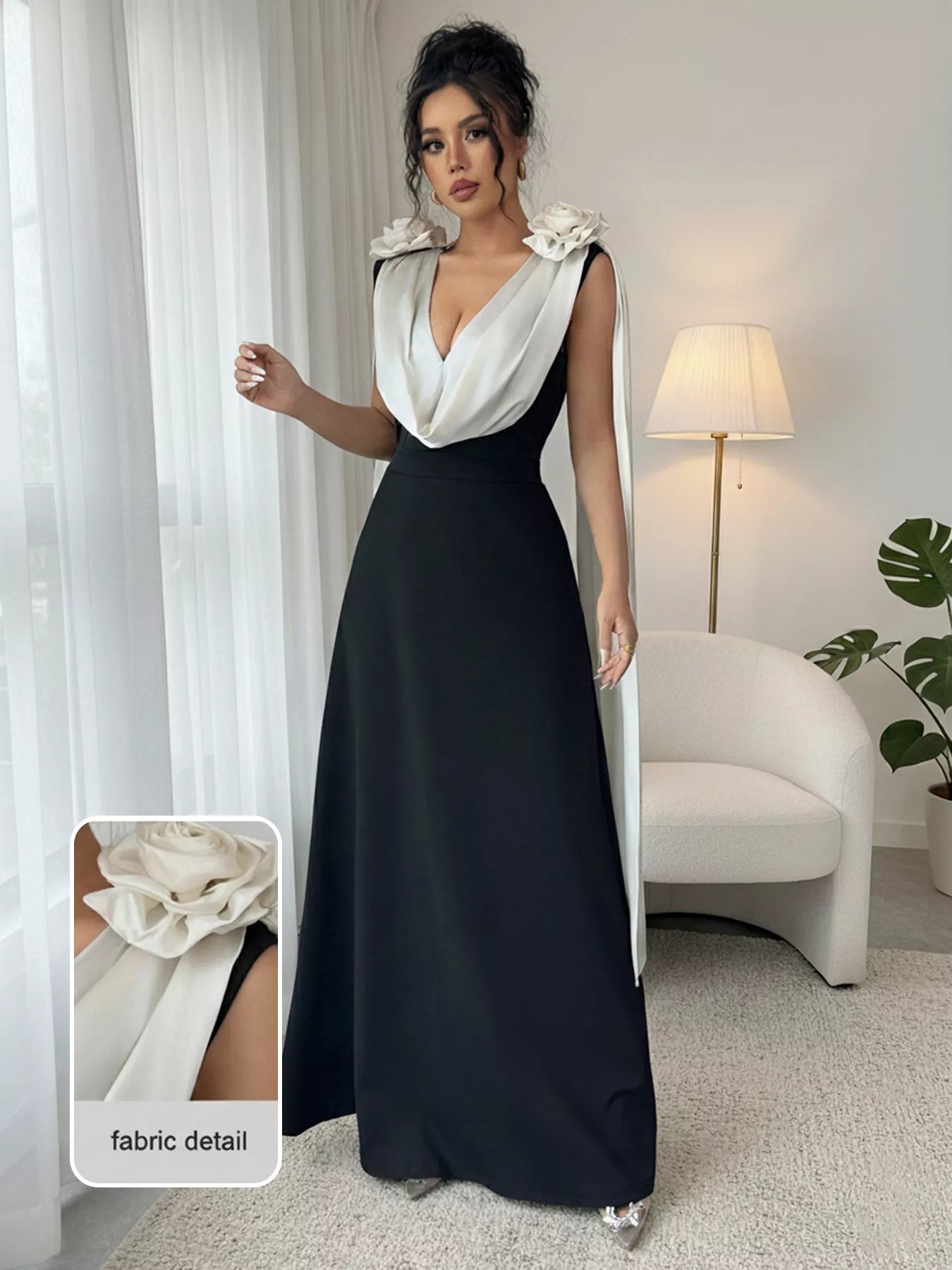 Sarah Express Women's Floral Applique Two Tone Maxi Dress