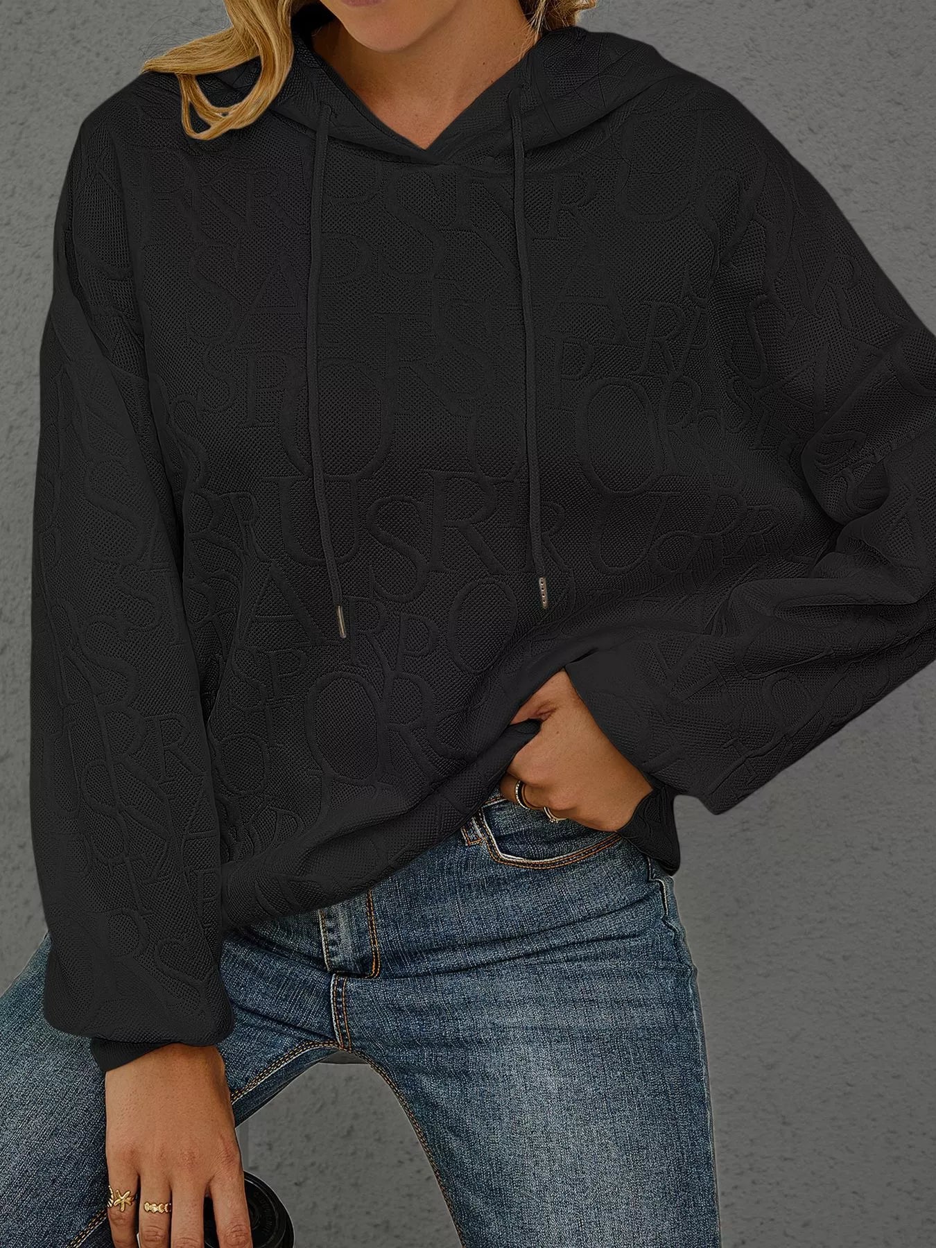 Sarah Express Women's Embossed Lettering Casual Hoodie Plus Size