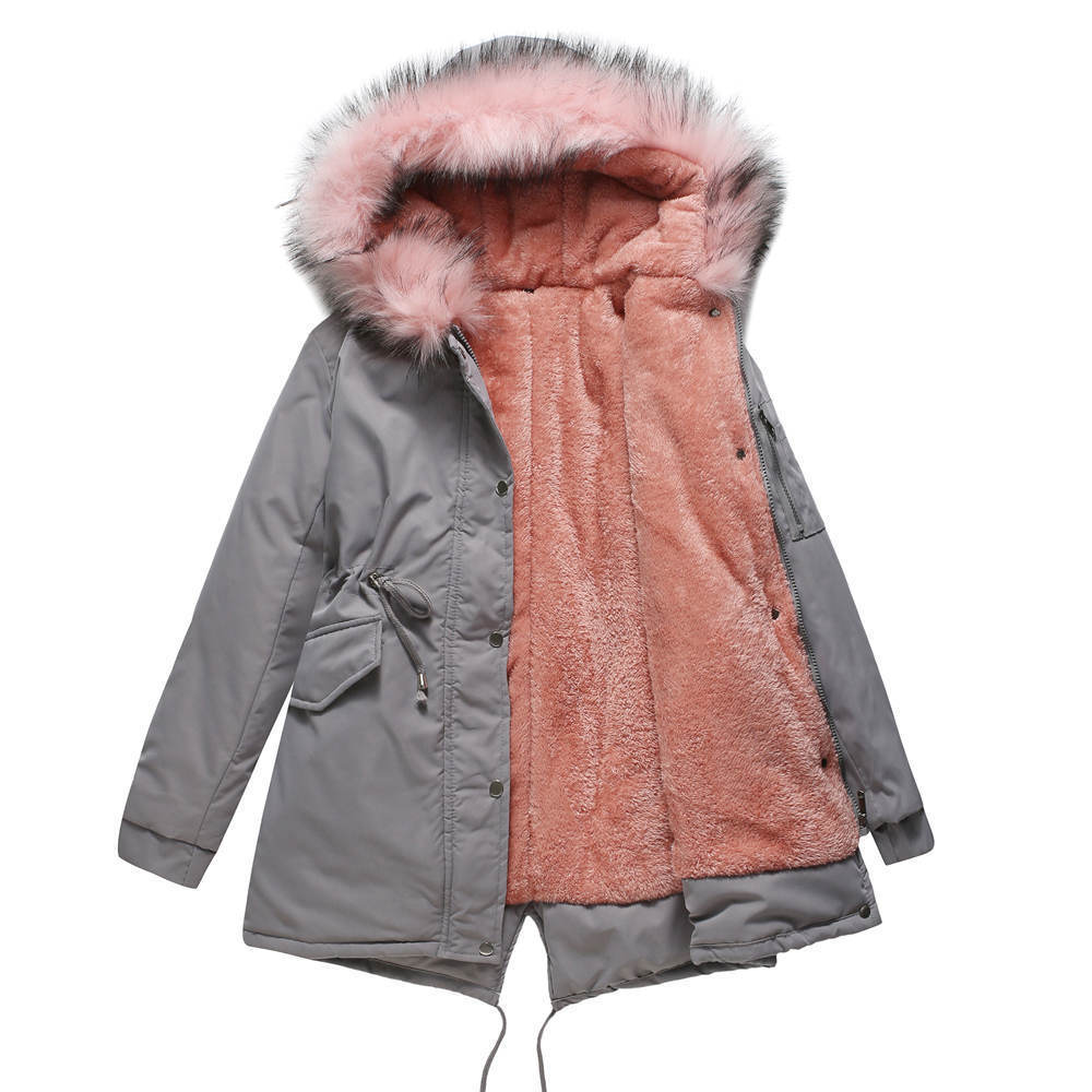 Sarah Express Women's Mid-Length Cotton Padded Hooded Parka Coat Loose Fit Winter Jacket
