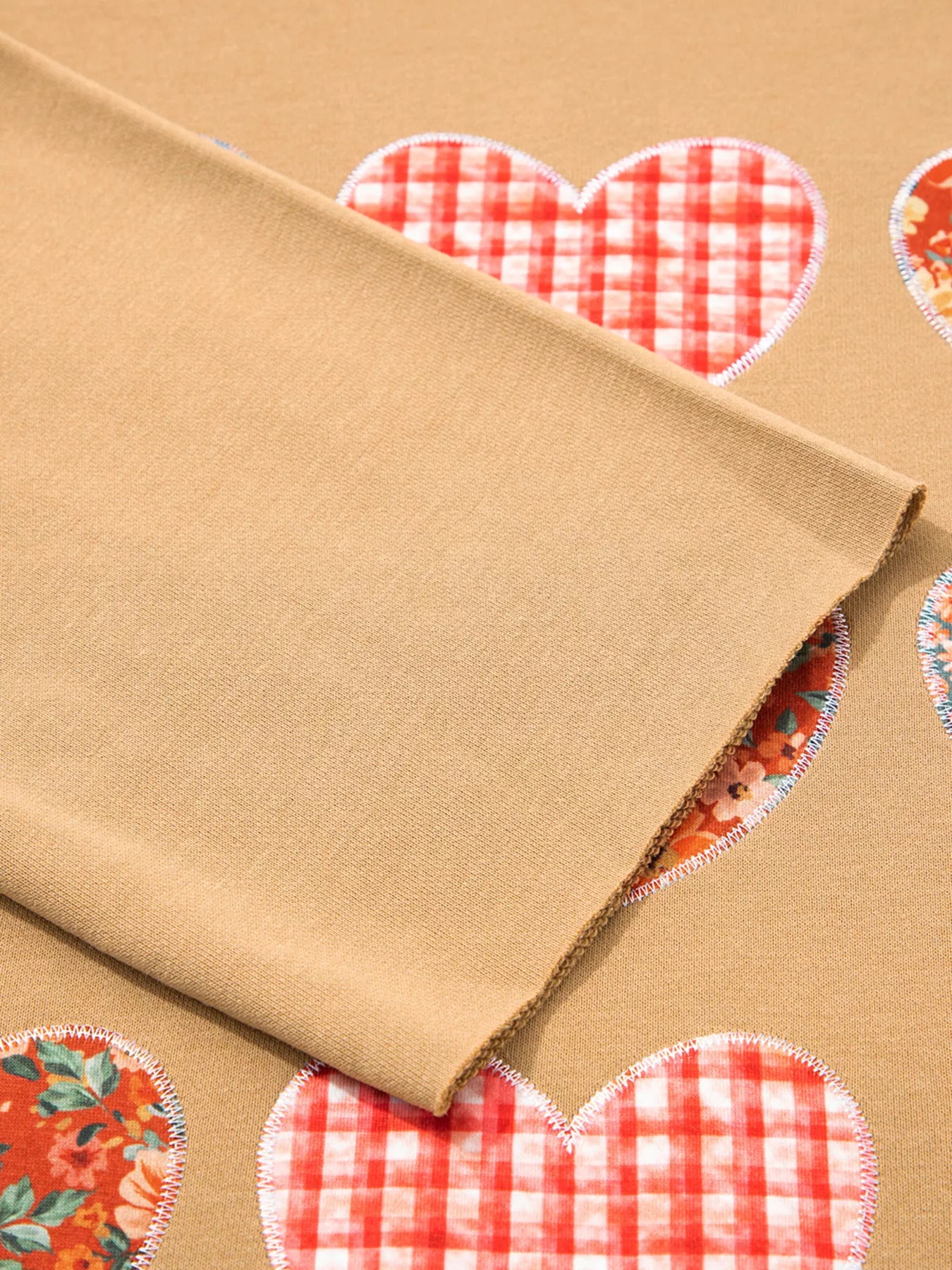 Sarah Express Women's Plaid Floral Heart Stitched Exposed Seam Mineral Wash Sweatshirt