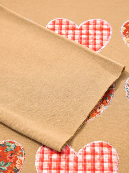 Sarah Express Women's Plaid Floral Heart Stitched Exposed Seam Mineral Wash Sweatshirt