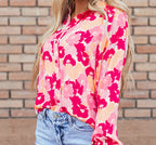 Sarah Express Women's Floral Print Puff Sleeve Button-Down Shirt Polyester Pink