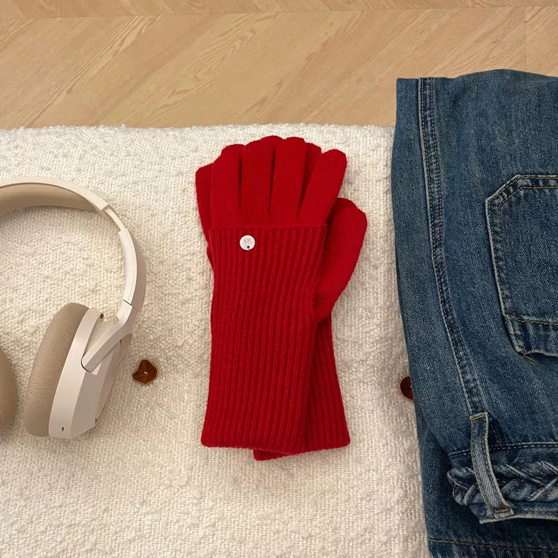 Sarah Express Women's Ribbed Knit Touchscreen Gloves Red One Size