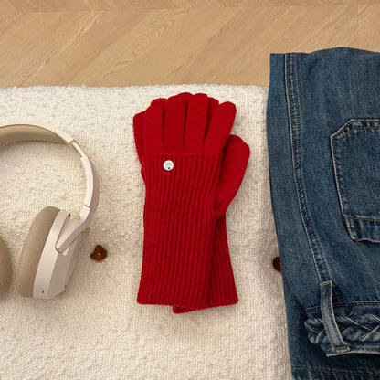 Sarah Express Women's Ribbed Knit Touchscreen Gloves Red One Size