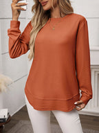 Sarah Express Women's Long Sleeve Round Neck Waffle-Knit T-Shirt