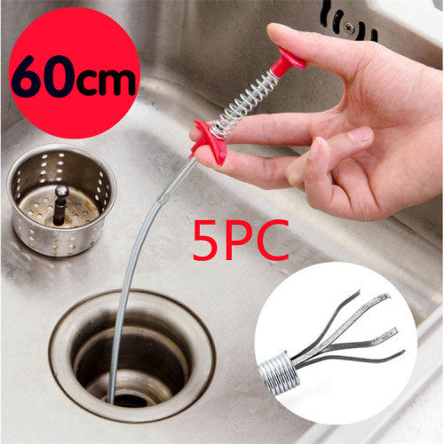 Sarah Express Drain Snake Hair Clog Remover Tool - 60cm Flexible Spring Pipe Cleaner for Kitchen Sink & Bathroom Drains Color randomised 5pcs