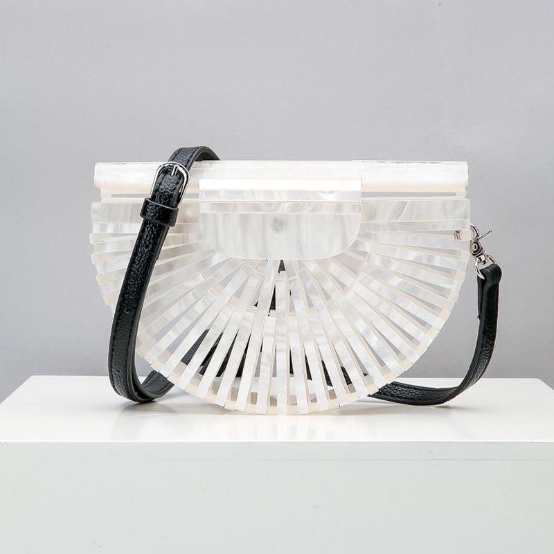 Sarah Express Acrylic Round Crossbody Bag - Summer Mini Handbag White PU strap