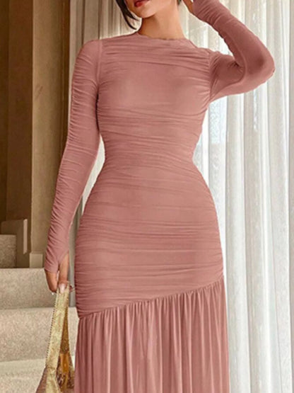 Sarah Express Women's Ruched Long Sleeve Bodycon Midi Dress