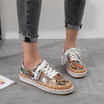 Sarah Express Women's Snake Print Platform Sneakers - Chunky Sole Casual Shoes with Breathable Design