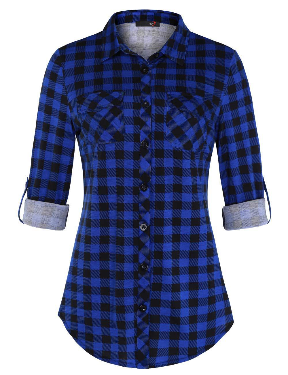 Sarah Express Women's Plaid Button Front Shirt Long Sleeve Casual Cardigan
