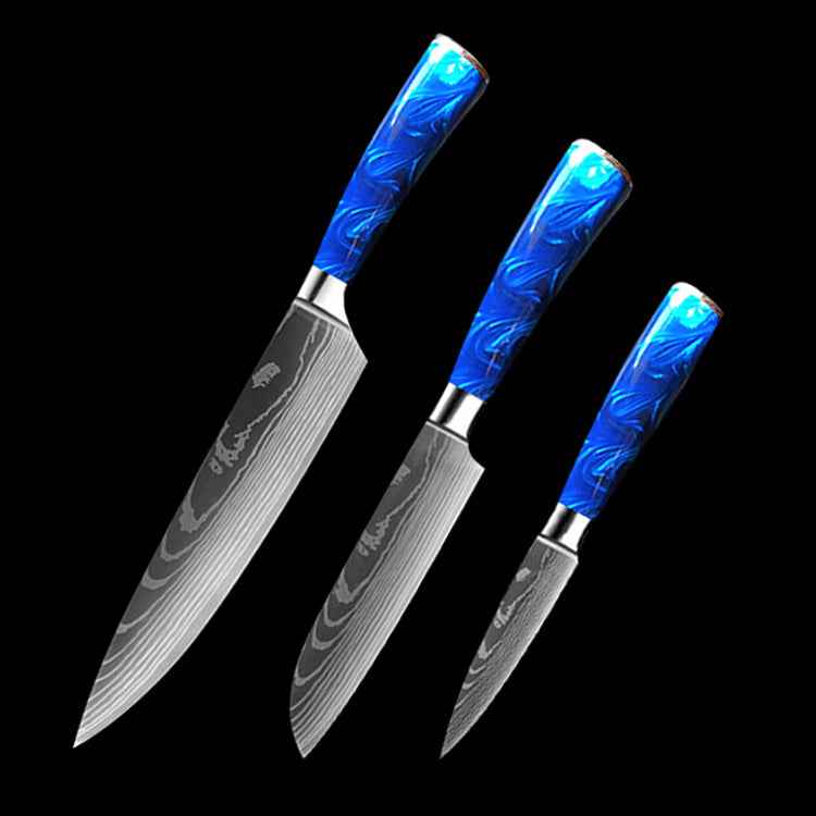 Sarah Express Professional 8-Inch Chef Knife with Blue Resin Handle - Premium Stainless Steel Kitchen Knife Blue 3piece set