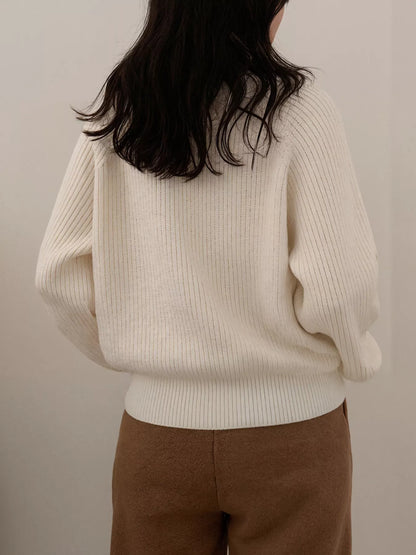 Sarah Express Women's Button-Decorated Round Neck Sweater