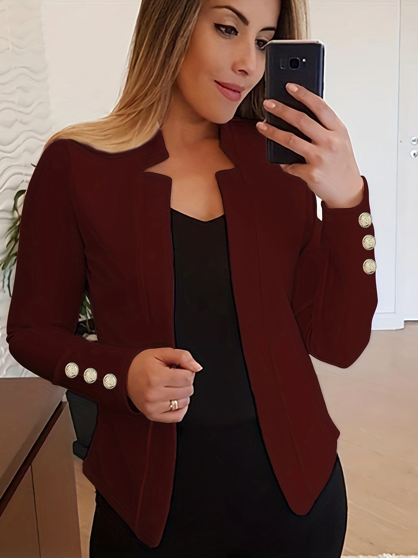 Sarah Express Women's Professional Blazer Casual Suit Collar Long Sleeve Jacket