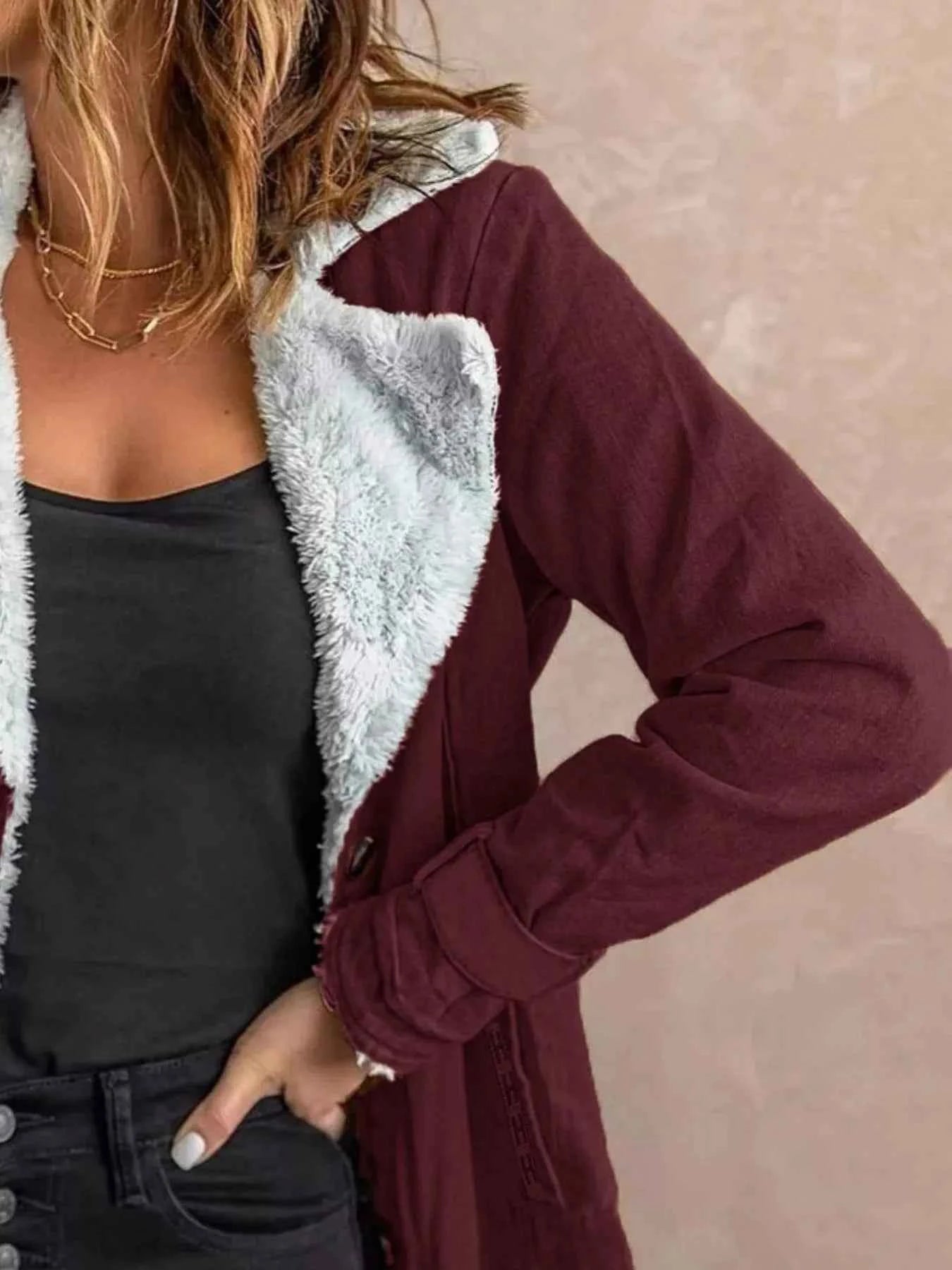 Sarah Express Women's Sherpa Lined Button Up Jacket - Cozy Fleece Outerwear Plus Size