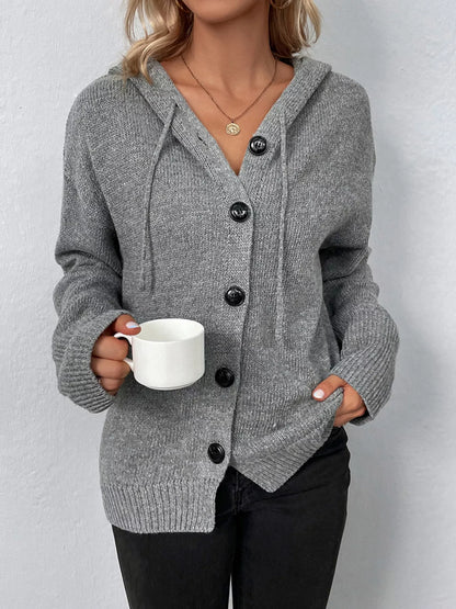 Sarah Express Women's Cozy Knit Hooded Button-Down Cardigan