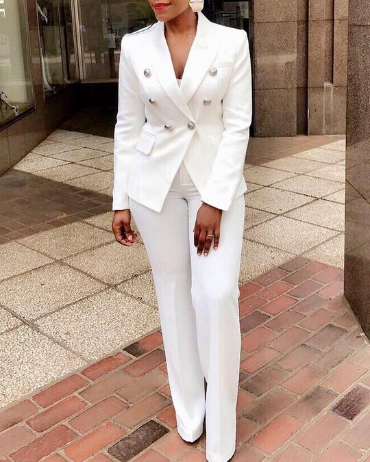 Sarah Express High Waist Two-Piece Blazer Pant Suit Button Front