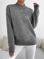 Sarah Express Women's Mock Neck Dropped Shoulder Sweater Gray
