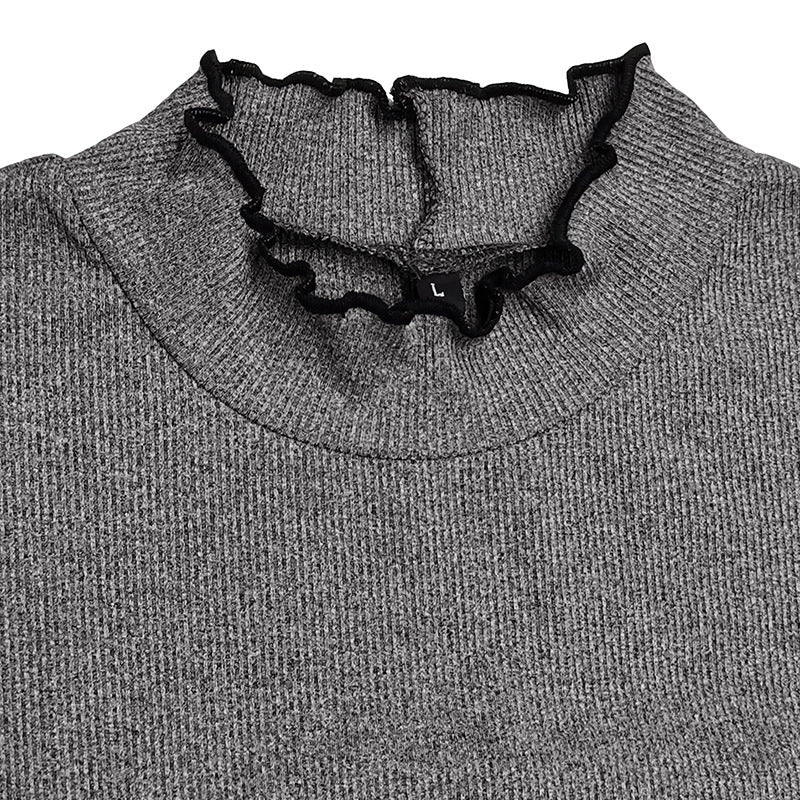 Sarah Express Ribbed Mock Neck Long Sleeve T-Shirt Slim Fit Layering Top
