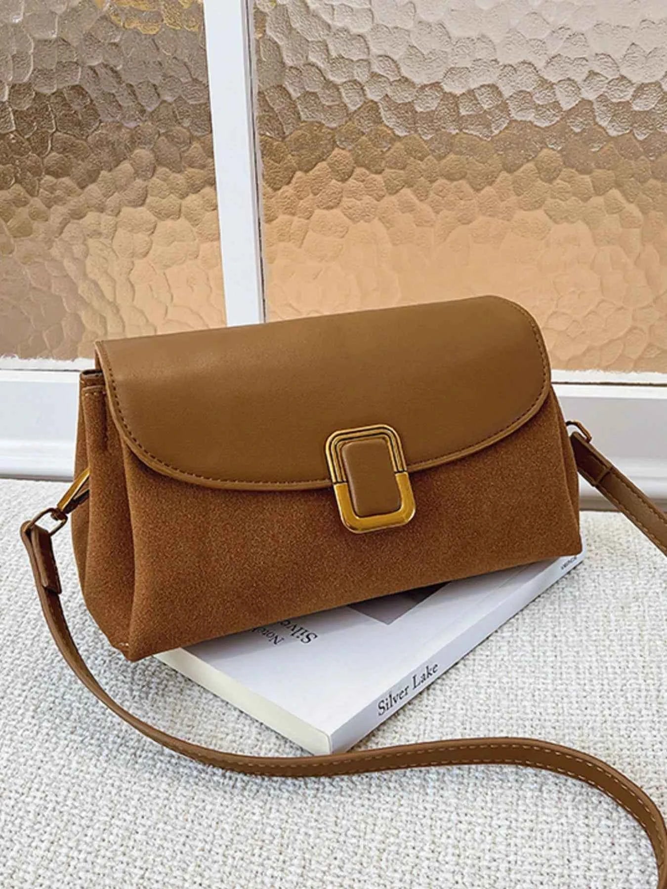 Sarah Express Women's Buckle Flap Crossbody Bag - Small PU Leather Shoulder Bag