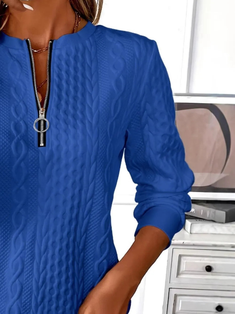 Sarah Express Women's Textured Half Zip Long Sleeve Sweatshirt