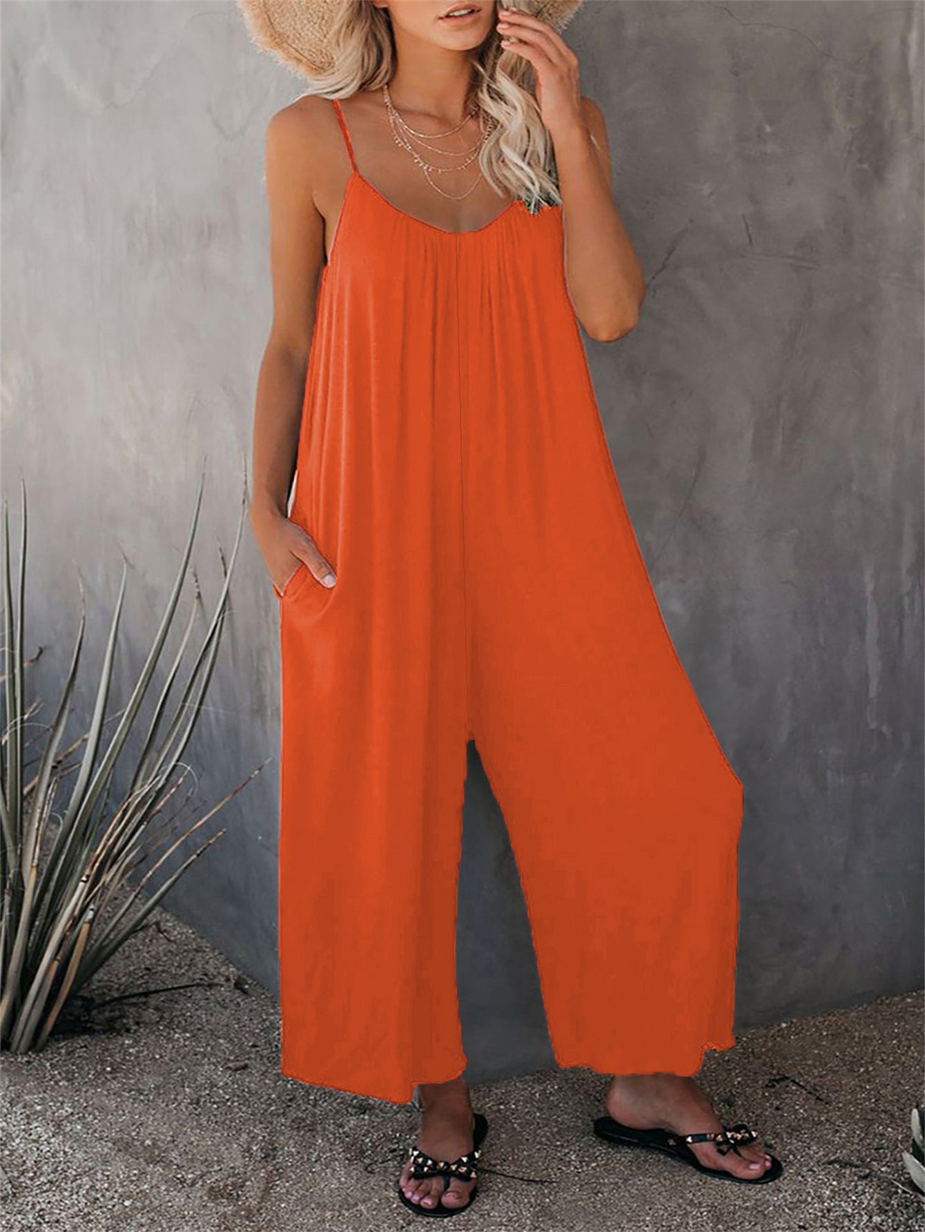 Women's Sleeveless Jumpsuit with Pockets - Casual Loose Fit Romper